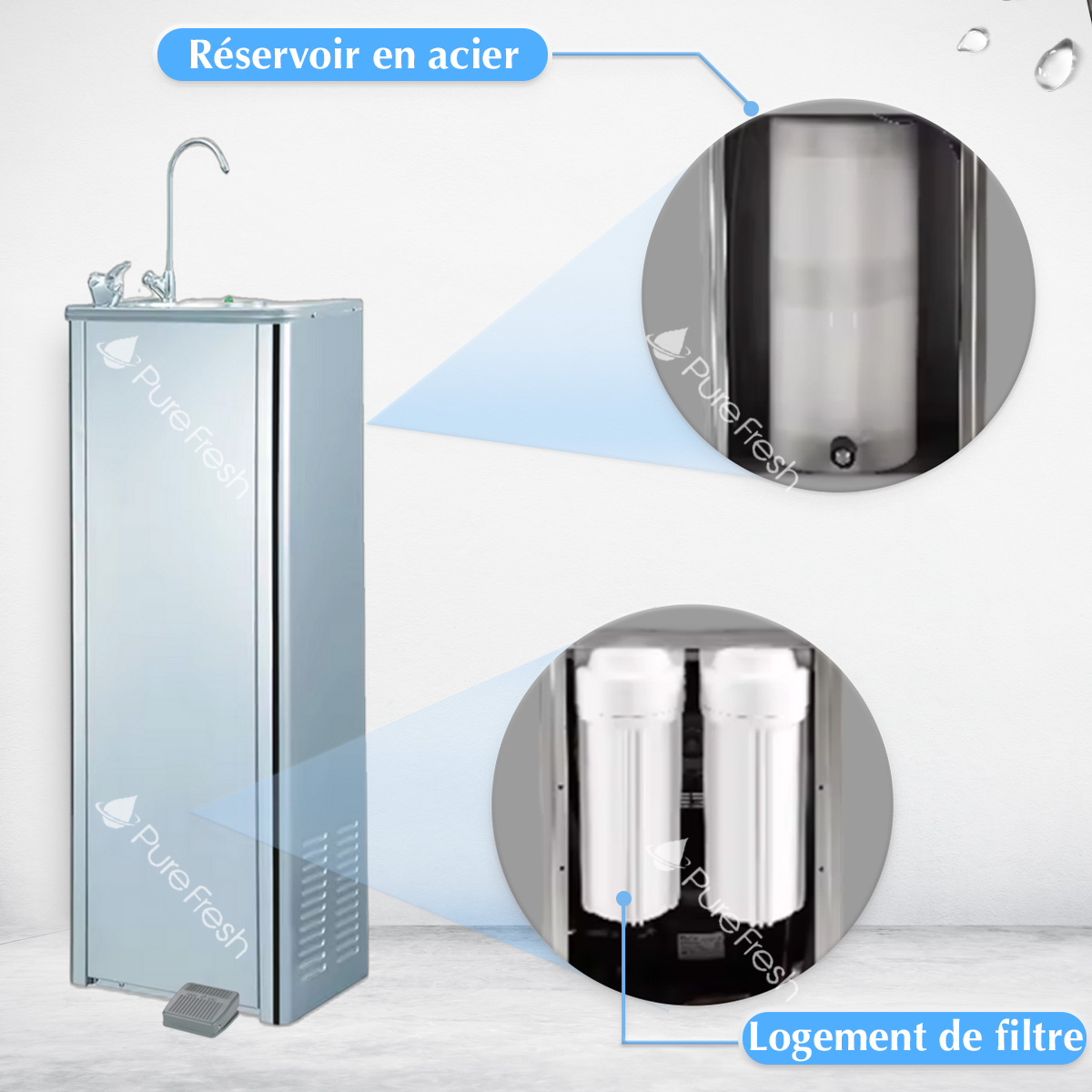 Fontaine inox - Structure - réservoir - filtre - AQUAFRESH