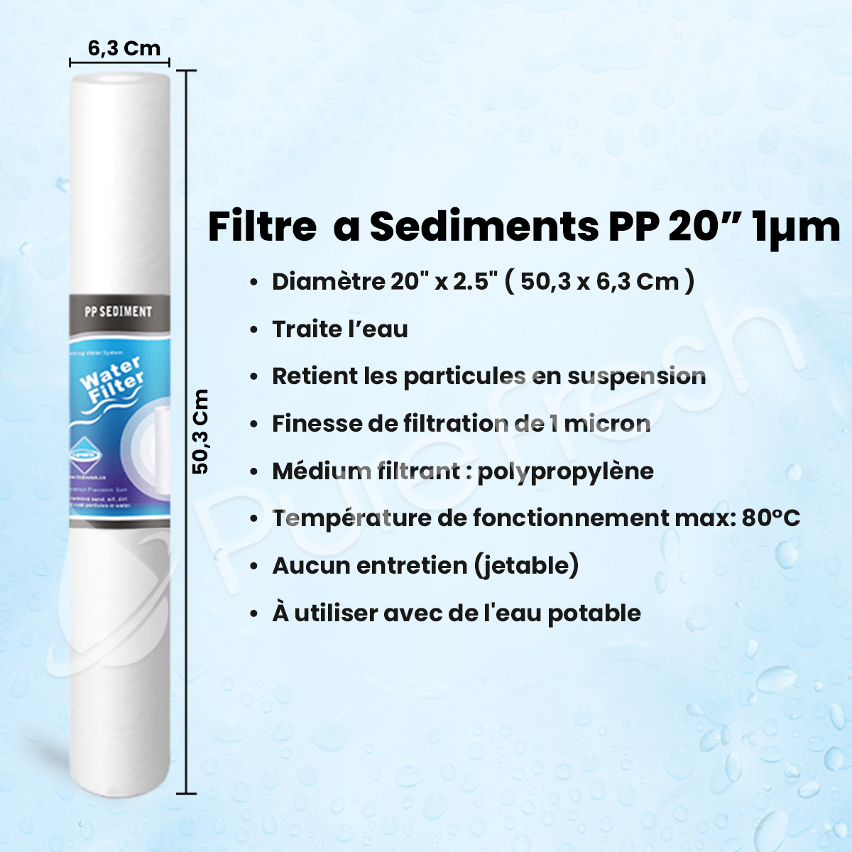filtre à sédiment 20'' 1 micron - pure fresh 